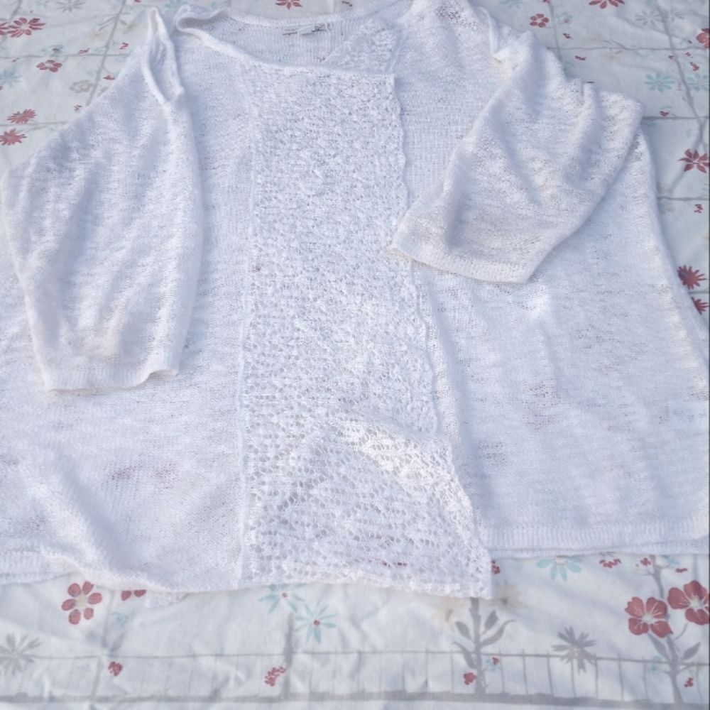Westport 1962 Woman2XWhiteCold Shoulder 3/4 Slve Knitted Women's Opened Cardigan